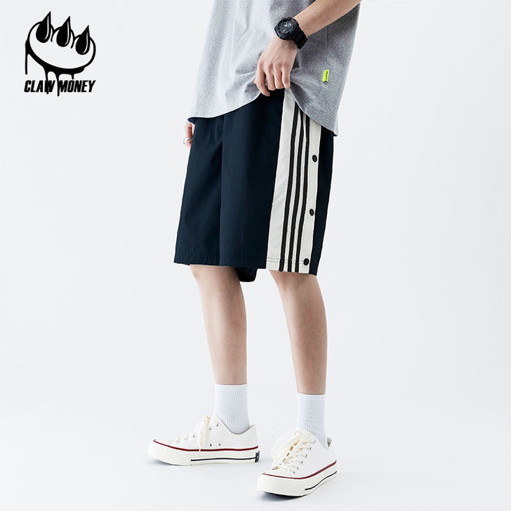 CLAW MONEY排扣运动裤子男士夏季潮...
