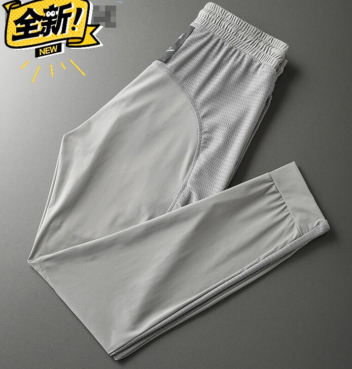 【高品质】夏季冰丝裤子男空调镂空修身小脚裤...
