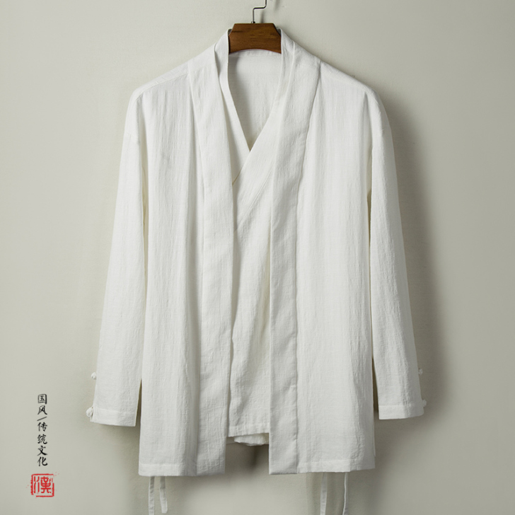 春秋冬装日常改良汉服男棉麻外套男装青年古装...