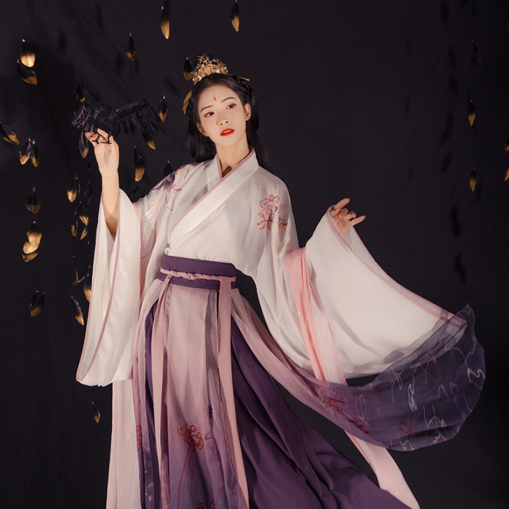 汉尚华莲竹青鸦原创改良汉服女刺绣大袖交领衫...