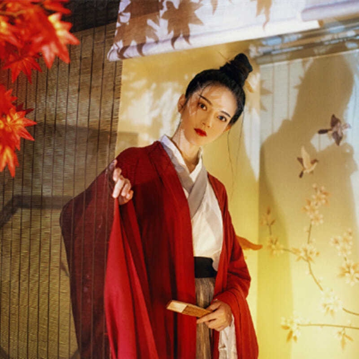 汉服四件大全套，白色领口里衣+白色领口外衣...