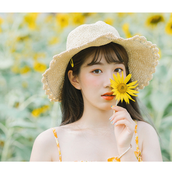 小清新编织草帽女夏天 出游大沿网红沙滩帽 ...