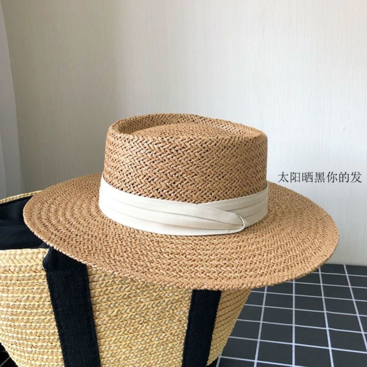 网红平顶草帽女夏海边度假沙滩帽遮阳复古法式...