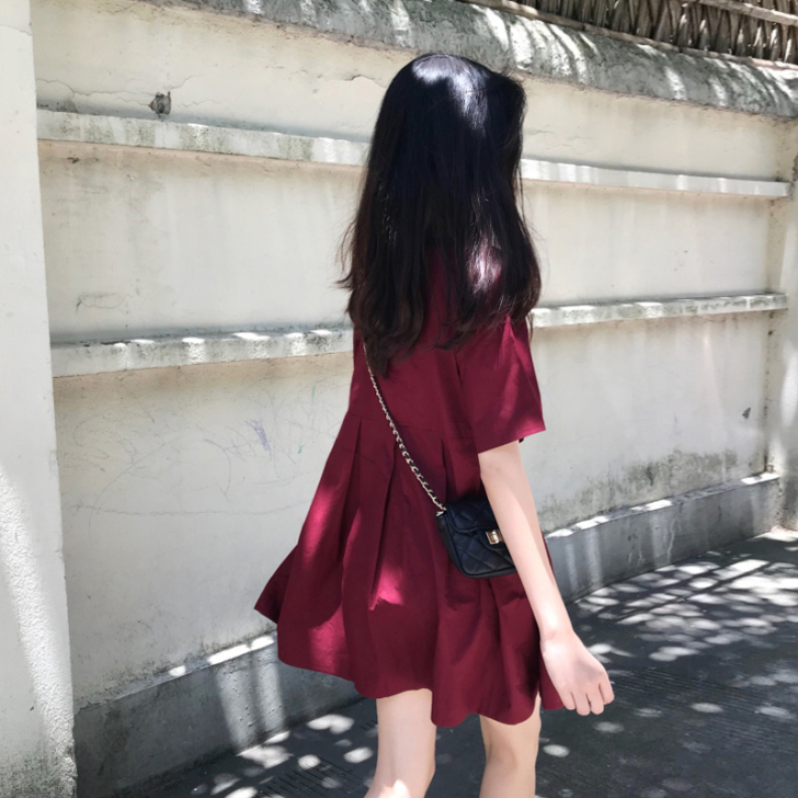 2020夏季新款超仙女森系甜美初恋红色裙子...