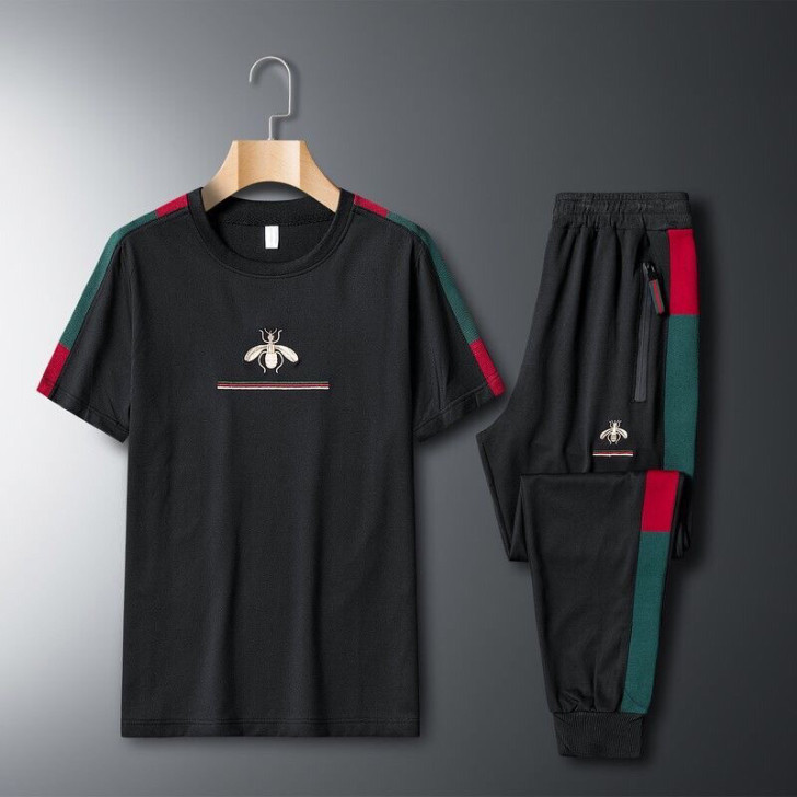 运动套装男夏季潮牌短袖t恤冰丝运动服套装高...