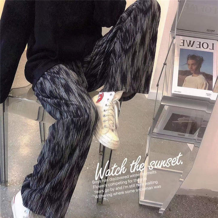 扎染裤子女高腰显瘦百搭休闲裤直筒宽松阔腿裤...