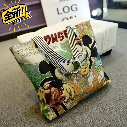 新款女包卡通织绣简约帆布包单肩包韩版休闲大...