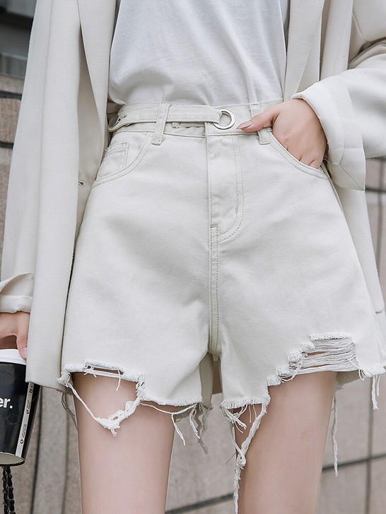 超高腰阔腿短裤女夏季高腰显瘦宽松牛仔裤20...