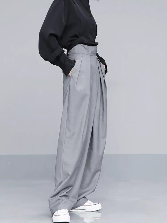 设计感灰色宽松显瘦大码垂坠魔术贴西裤春夏休...