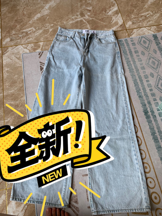 X2韩版牛仔裤浅蓝，M码。阔腿牛仔裤