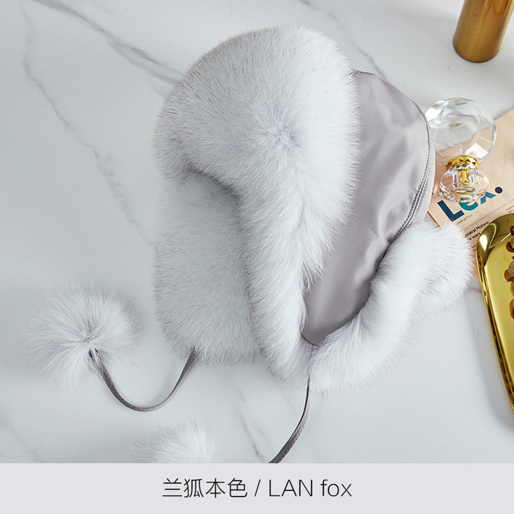 【暖衣季价】狐狸毛雷锋帽女潮流显瘦滑雪帽护...