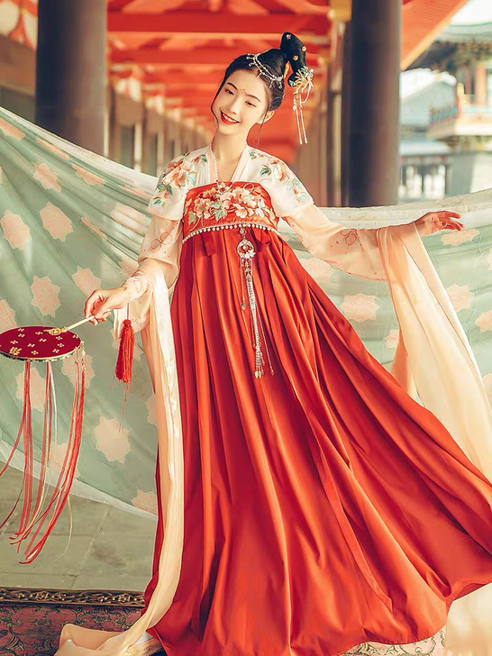 汉服出租|汉尚华莲时锦改良汉服齐胸诃子裙5...