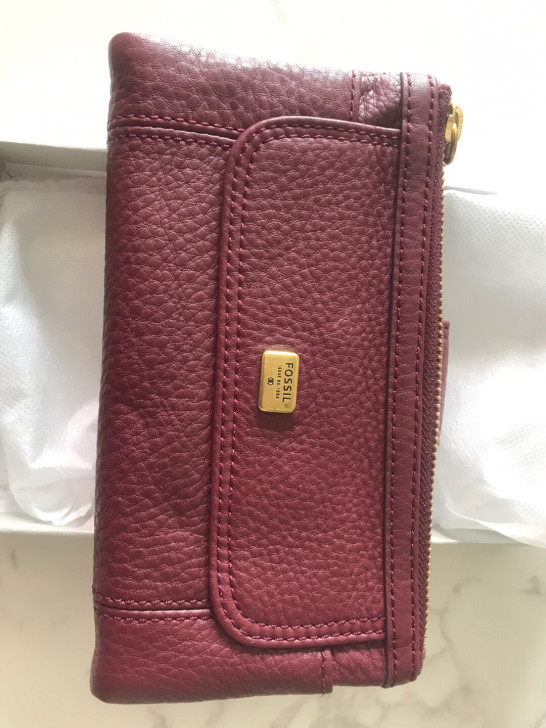 全新FOSSIL全牛皮女士手拿包钱包手机包...