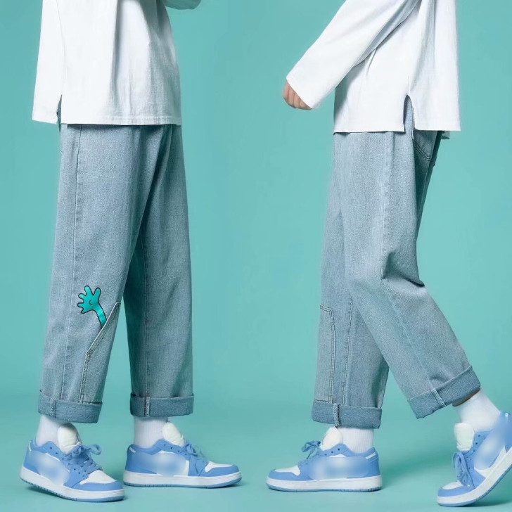 牛仔裤男宽松直筒夏季薄款九分裤子潮流高街i...