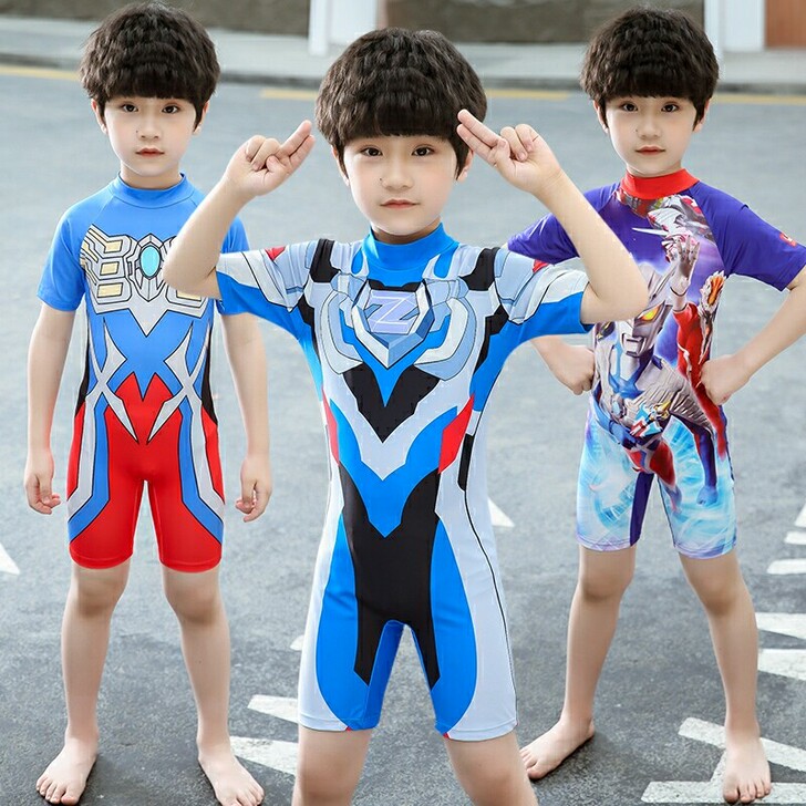 儿童泳衣裤男童连体奥特曼衣服男孩游泳衣速干...