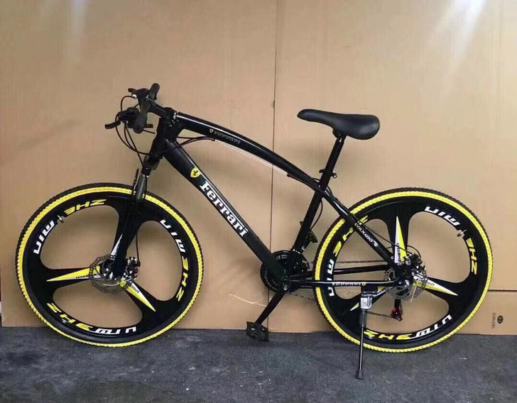 新款法拉利山地自行车26寸一体轮折叠变速学...