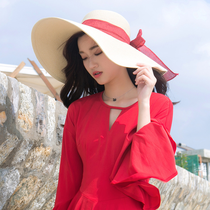 帽子女夏天草帽大沿遮阳帽度假海边##amp...