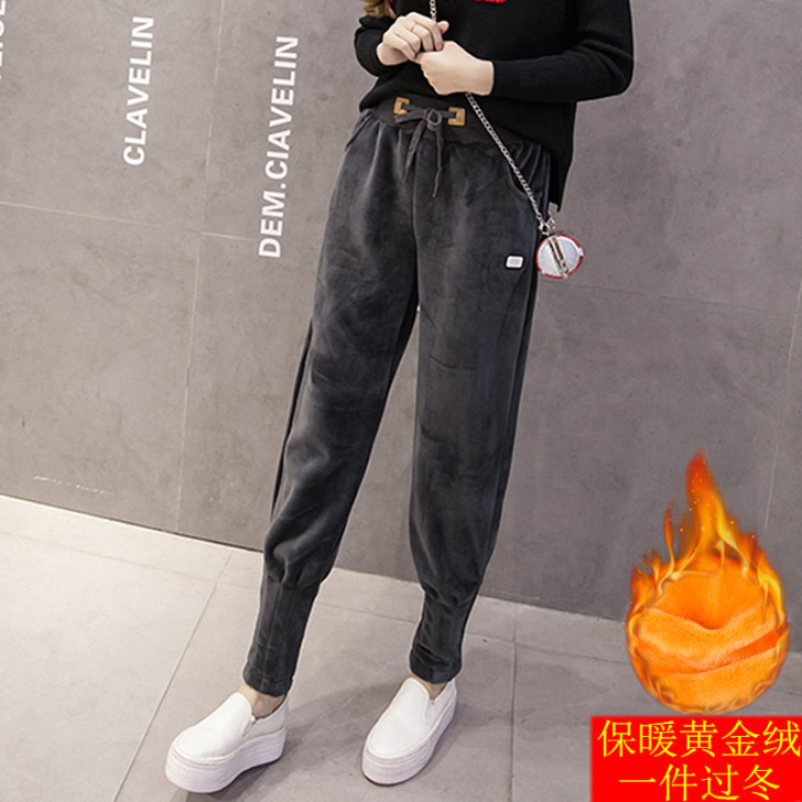秋冬款外穿加绒裤子女宽松加厚抓绒卫裤保暖女...