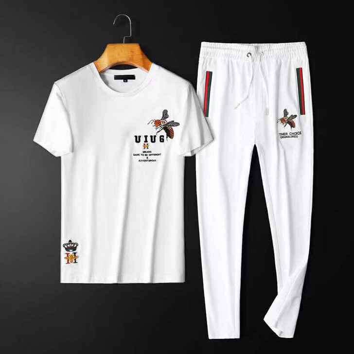 运动套装男夏季潮牌短袖t恤冰丝运动服套装高...