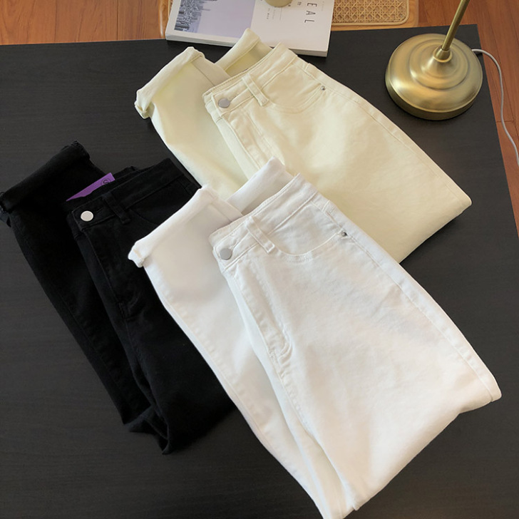 简zhi大爱的一款裤子 高腰小直筒牛仔裤女