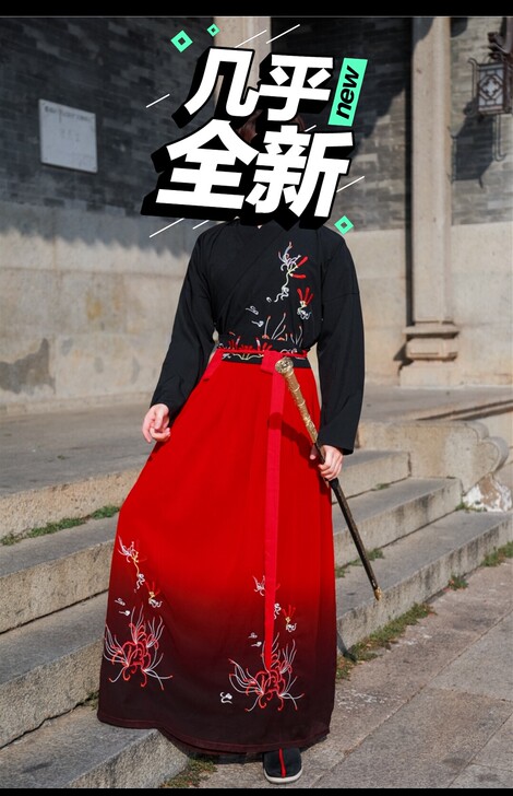 彼岸花红黑汉服男武侠风套装古装侠客书生男士...