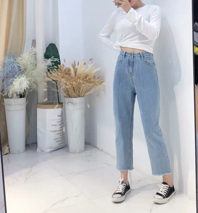 唐狮牛仔裤宽松bf风牛仔裤女九分裤长裤全新...