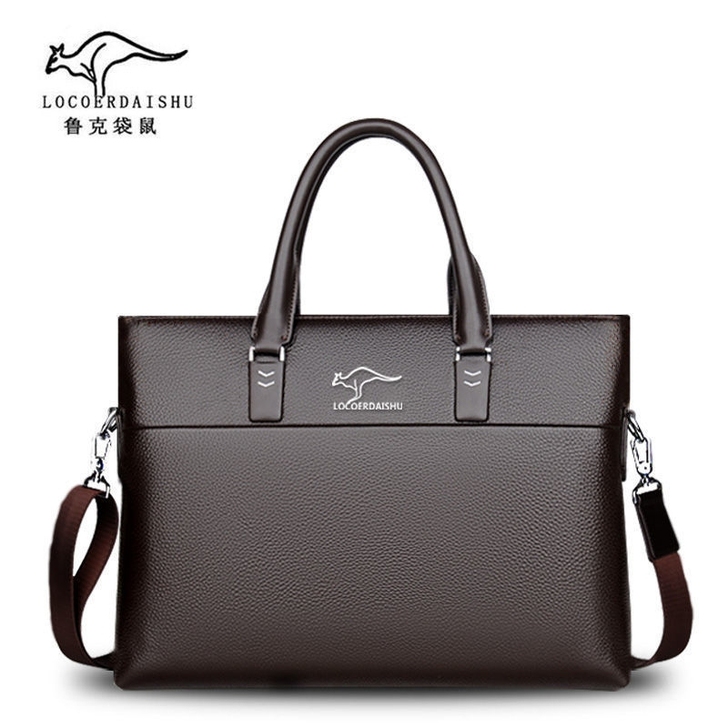 【外贸单一折促销】鲁克袋鼠真皮质感男公文包...