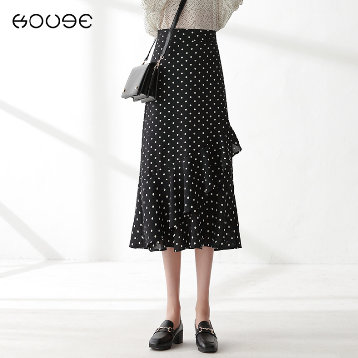 高腰小波点半身裙中长款裙子女秋季2020新...