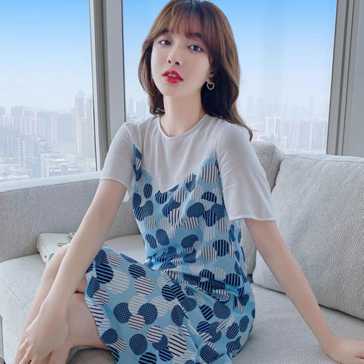 小个子气质超仙假两件连衣裙女夏2021新款...