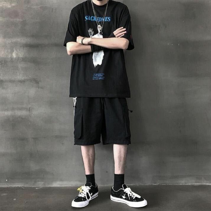 2021夏季慵懒风裤子男士直筒oversi...