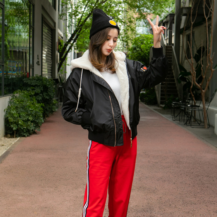 朵以2019冬装新款棉服夹克内里毛绒休闲连帽