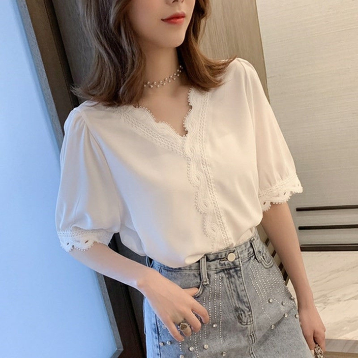 衬衫女温柔甜美气质雪纺衫2021夏季新款女...