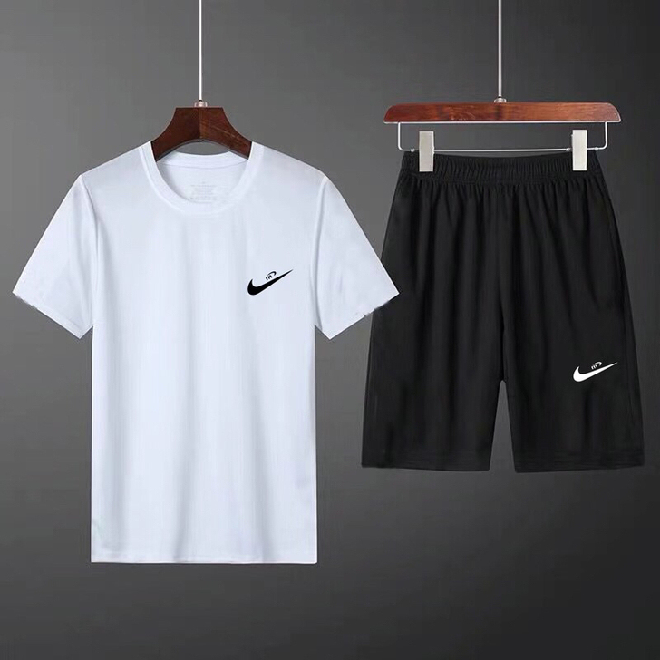 耐克纯运动套装男夏季休闲宽松短袖短裤中老青...