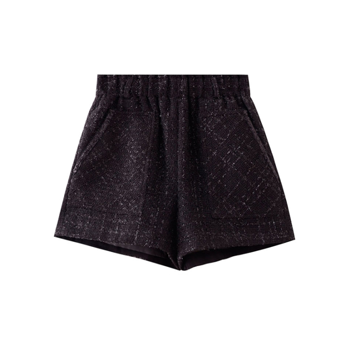 JIUJIU短裤女2021春秋新款黑色阔腿...