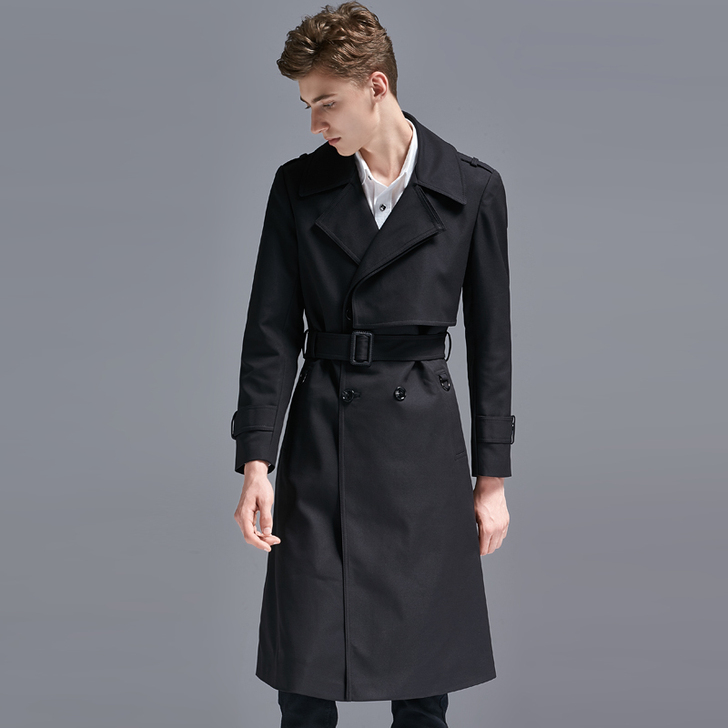 潮诀过膝长款风衣男2021春秋新款英伦宽松...