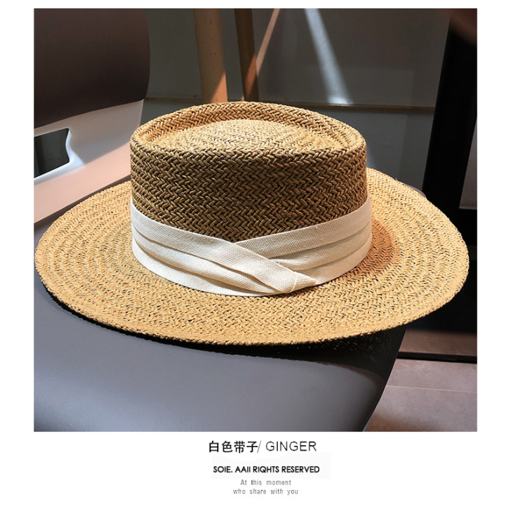 网红同款夏天男女英伦复古宽檐平檐礼帽遮阳防...