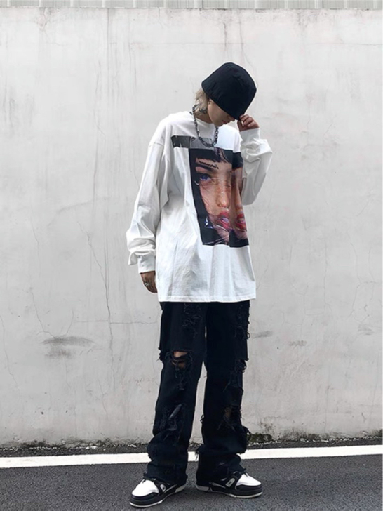 个性裤子男韩版潮流ins高街直筒休闲牛仔裤