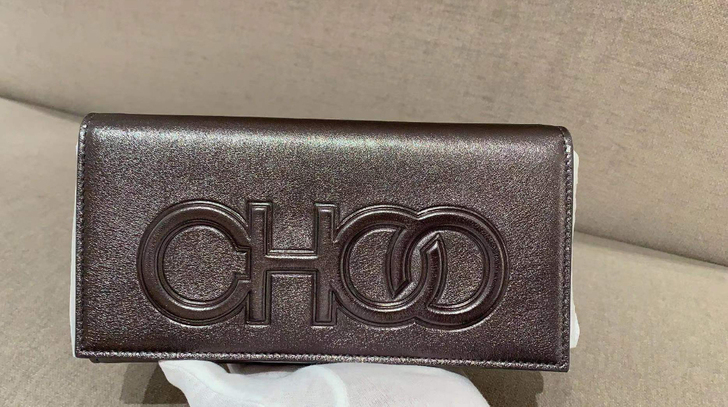 jimmy choo手拿包,灰银色羊皮面料...