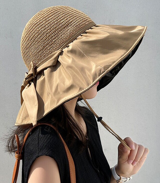 夏季黑胶遮阳帽大檐遮脸太阳帽渔夫帽子