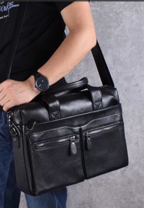 高品质纯牛皮大包男多口袋头层牛皮斜跨包真皮...