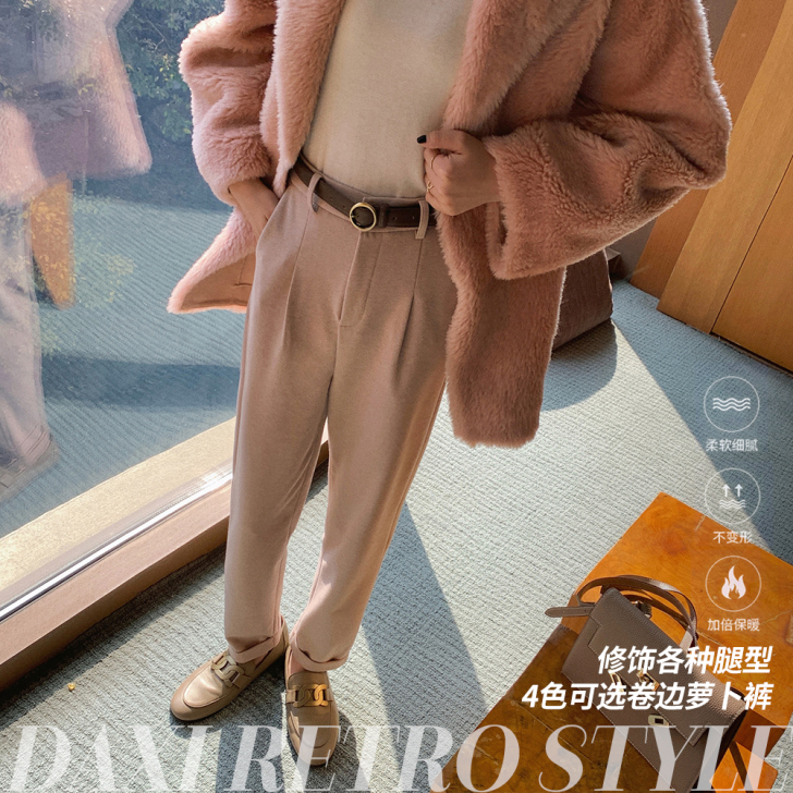 大喜自制【街拍裤】毛呢裤子女秋冬加厚休闲裤...
