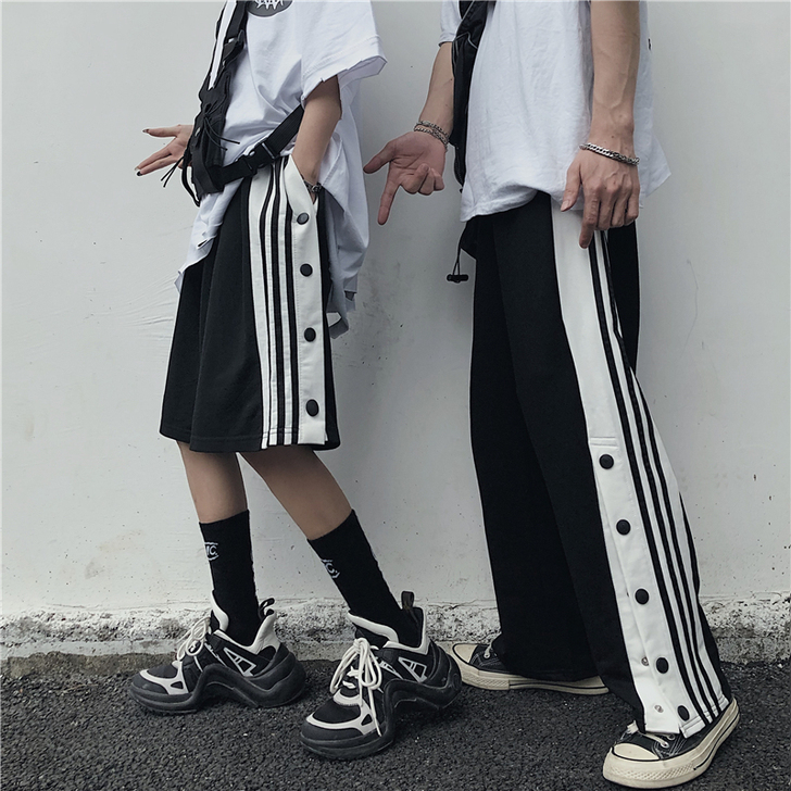 运动裤女夏季韩版ins复古百搭三杠休闲裤宽...