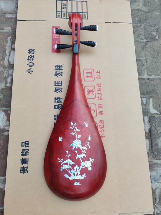 低价出一把花梨木黑檀轴相琵琶，背板雕刻牡丹...