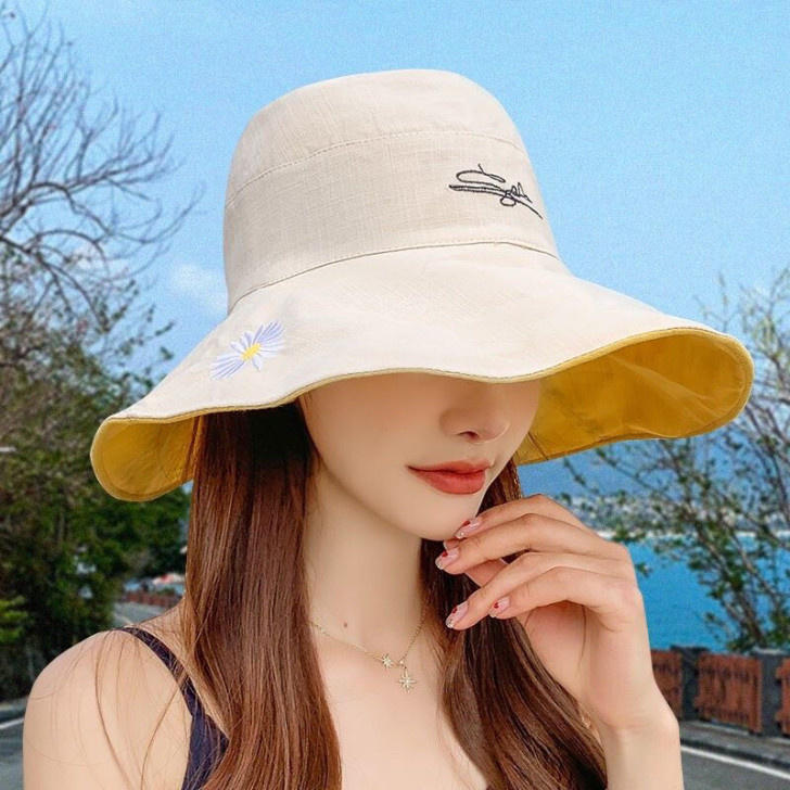 全新  双面小雏菊渔夫帽女夏天日系遮脸潮百...