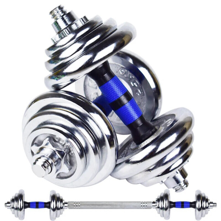 电镀哑铃实心男士健身器材家用可拆卸变杠铃