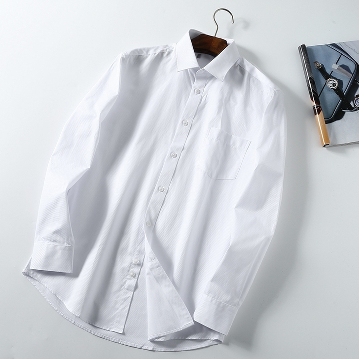 海栏剪标商务休闲青年白色提花口袋衬衫春夏款...