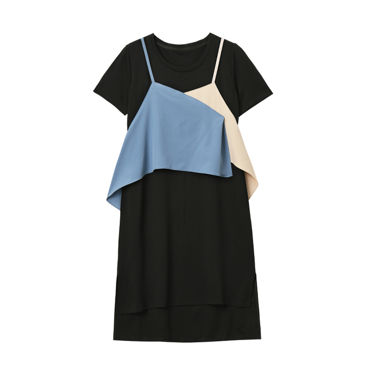 Designer Plus 假两件拼接黑色...