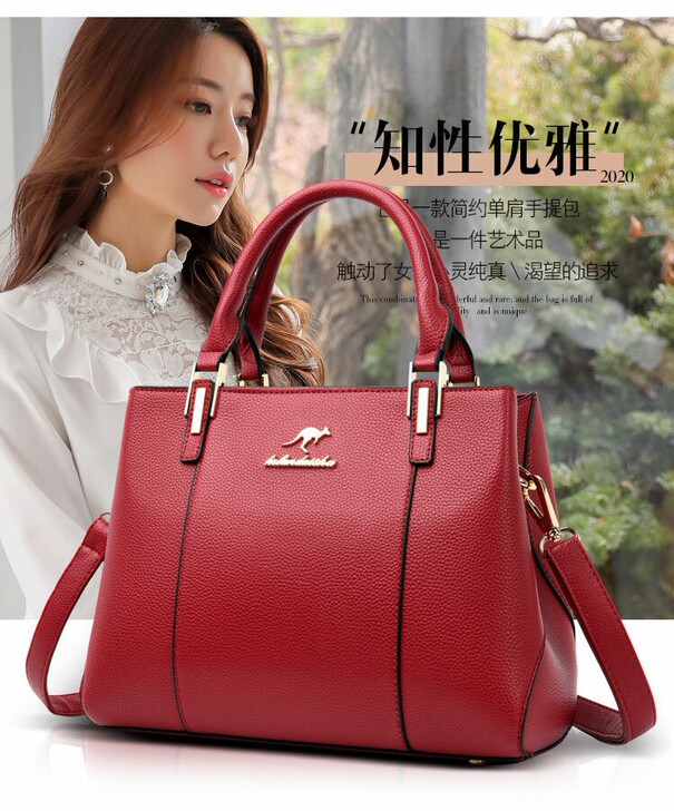【高品质】袋鼠时尚真软皮单肩手提包女202...
