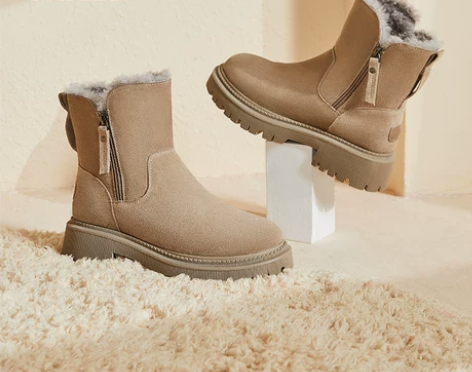 骆驼女鞋雪地靴女冬爆款百搭皮毛一体厚底加绒...