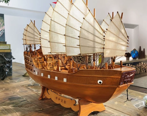 古代大明郑和下西洋宝船帆船模型国风装饰品摆...